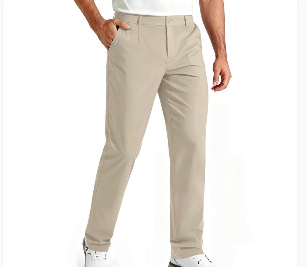 DOWMQ Men’s Golf Pants 3XL Khaki Stretch Elastic Waist Performance Dress Pants